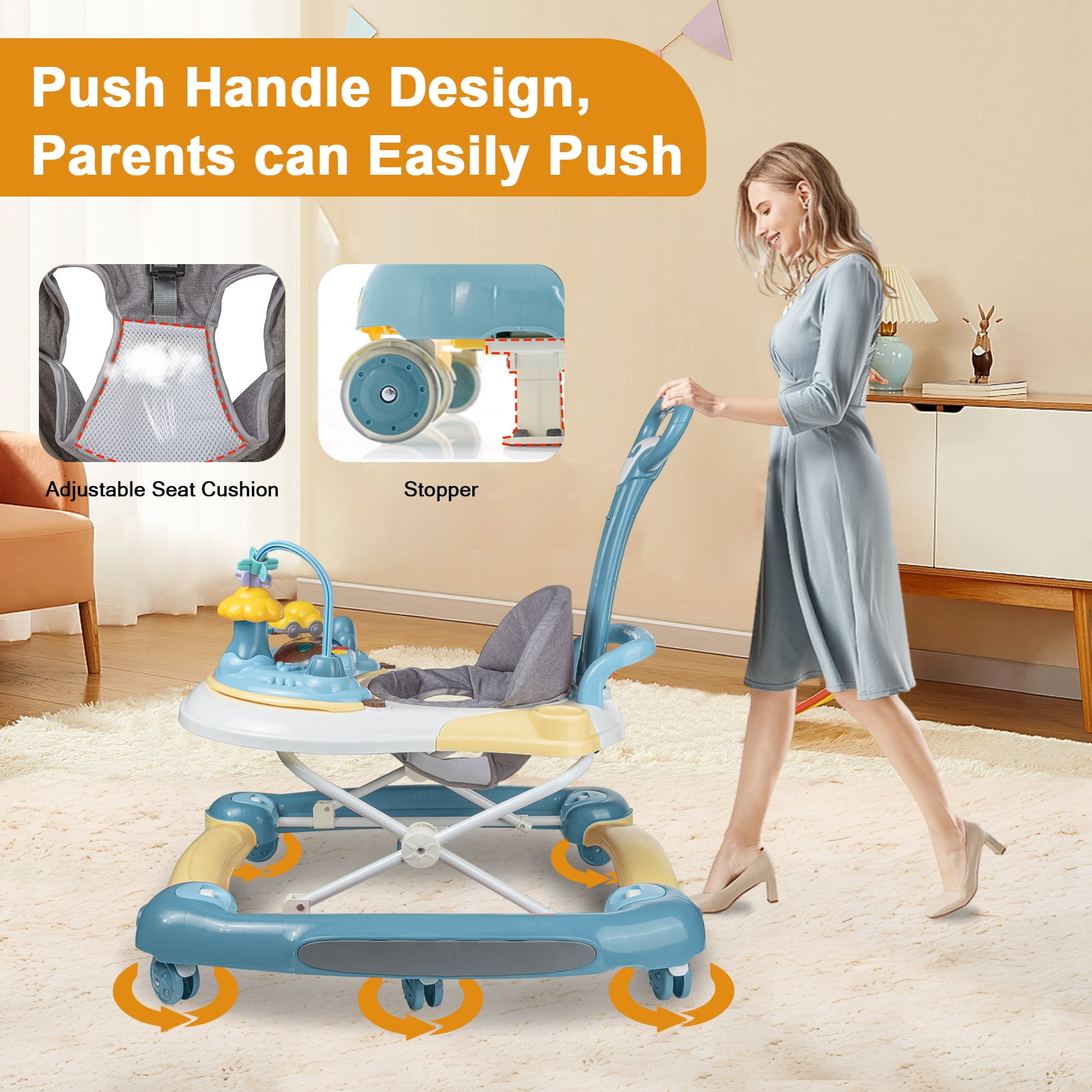 EONROACOO 5-in-1 Baby Walker, Music and Lights Infant Walker for Boys Girls, Walker with Toys, Green
