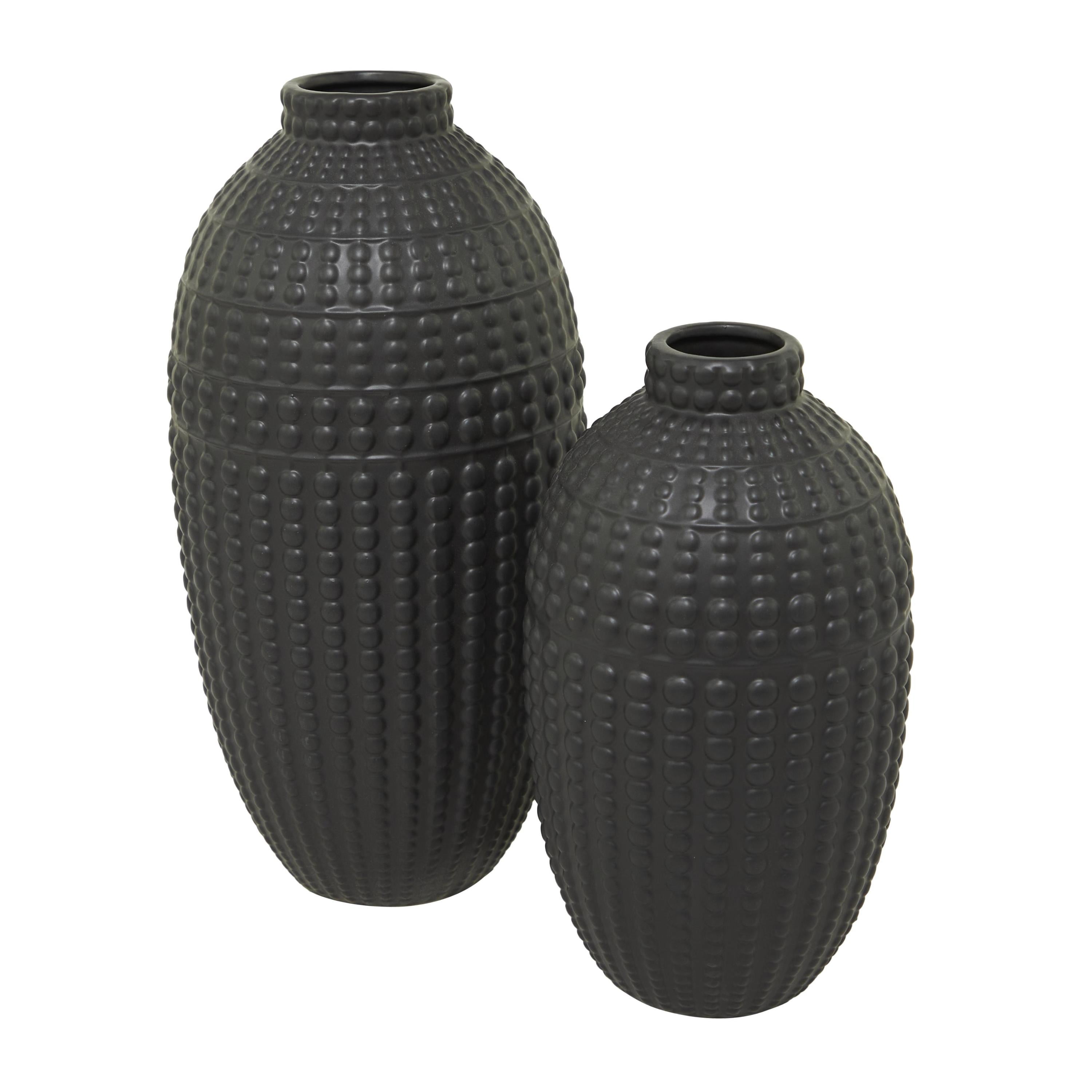 DecMode 16", 12"H Black Ceramic Vase, Set of 2