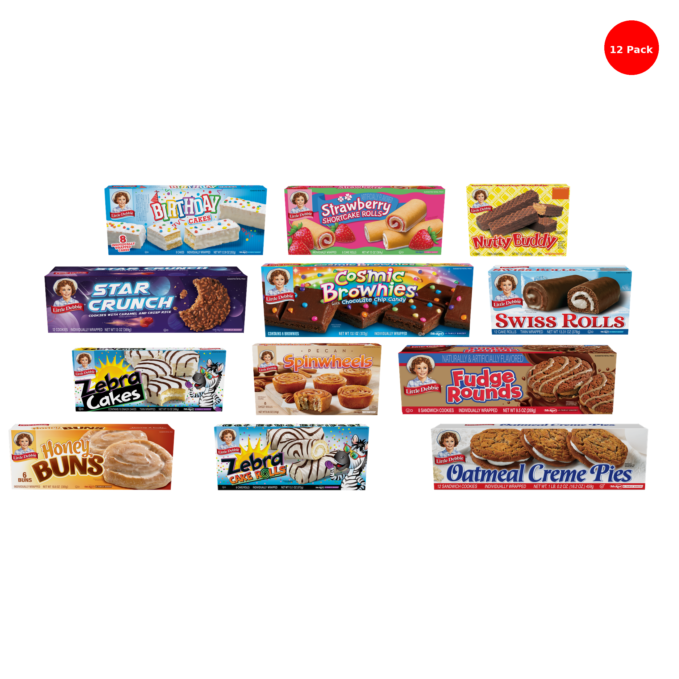 Little Debbie Snack Cake Combo (12 Pack) – Oatmeal Creme Pies, Strawberry Shortcake Rolls, Swiss Rolls, Cosmic Brownies, Honey Buns, Birthday Cake Creme Pies, And More
