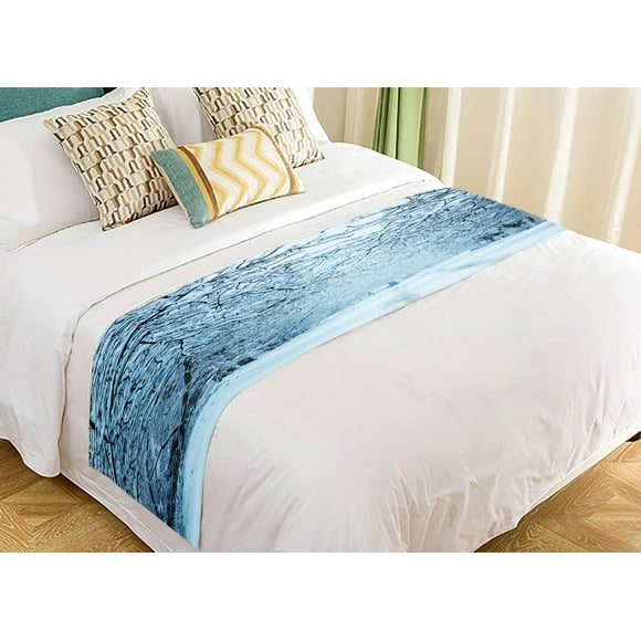 YUSDECOR Winter Landscape Snowy Trees Alley Road Bed Runner Bedding Scarf Size 20x95 inches