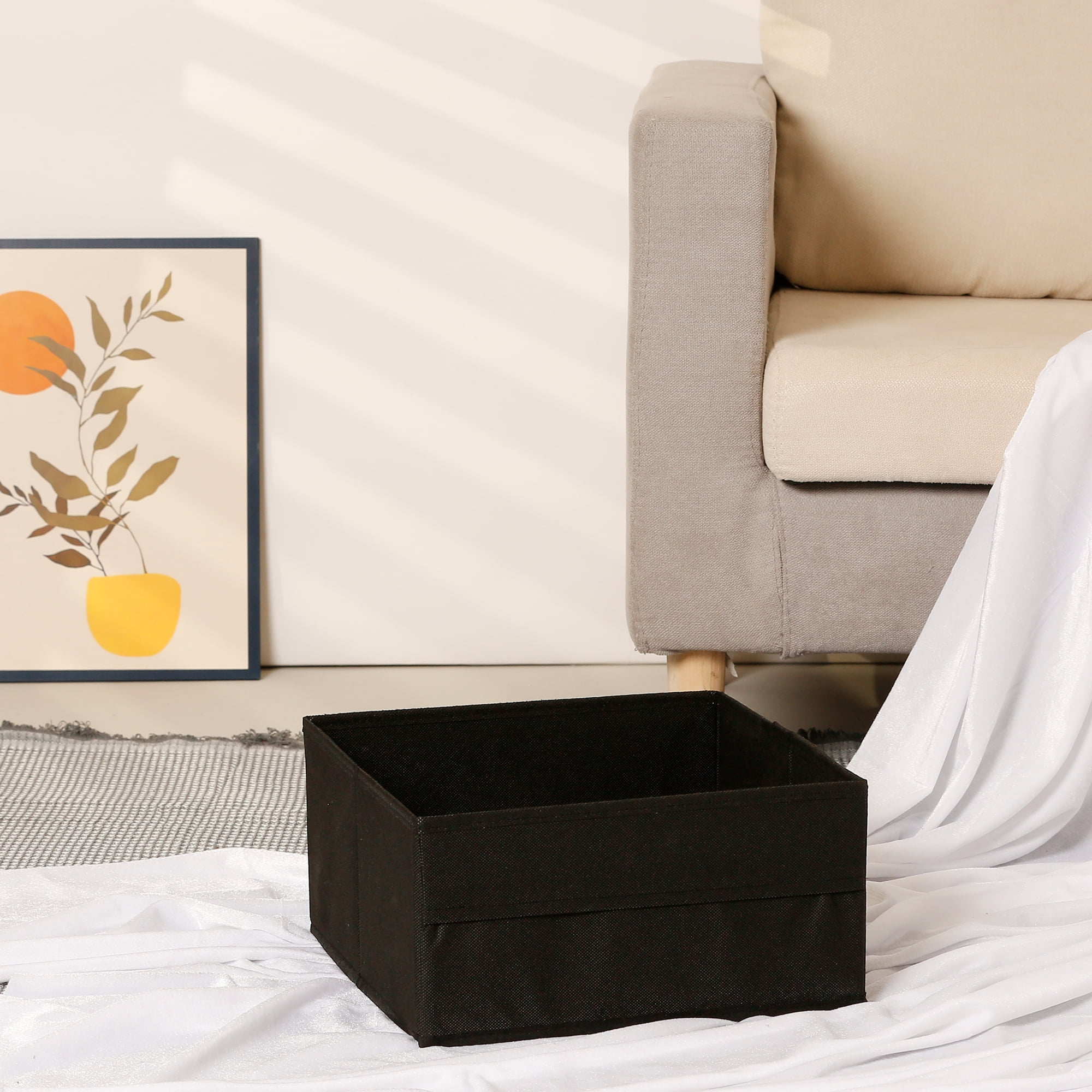Unique Bargains Fabric Storage Cube Storage Bin Storage Basket Black 12*12*6in