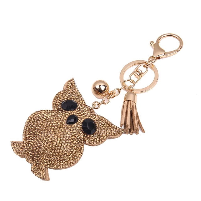 Elegante búho borlas diamantes de imitación colgante mosquetón aleación bolso llavero llavero (champán)