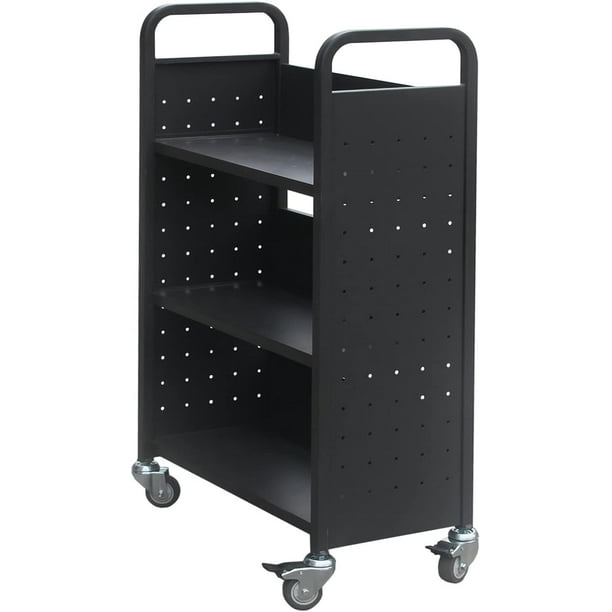 Rolling Library Book Cart Single Sided Flat Shelves with