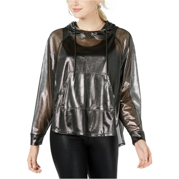 Material Girl Sweat à Capuche Transparent pour Femmes, Métallique, Juniors, Petit