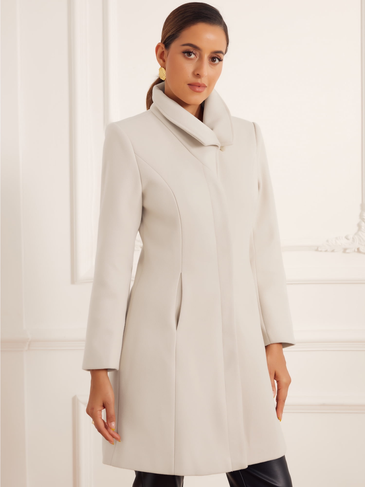 DARING DIVA Women's Winter Coats Casual Button Outwear Pea Overcoat S Beige