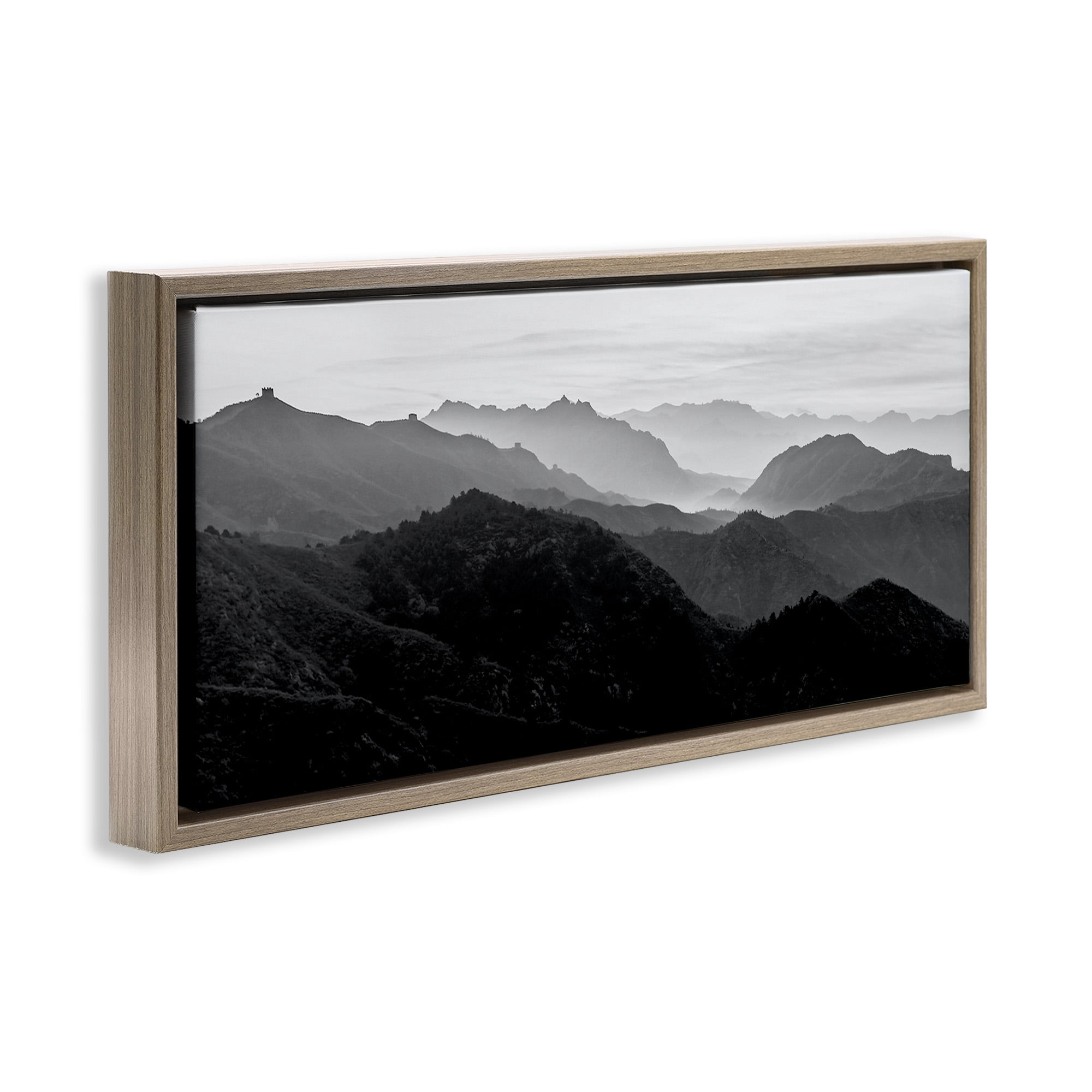Stupell Industries Misty Sky Open Mountain Landscape Landscape Photography Brown Floater Framed Canvas Art Print Wall Art, 25 x 11