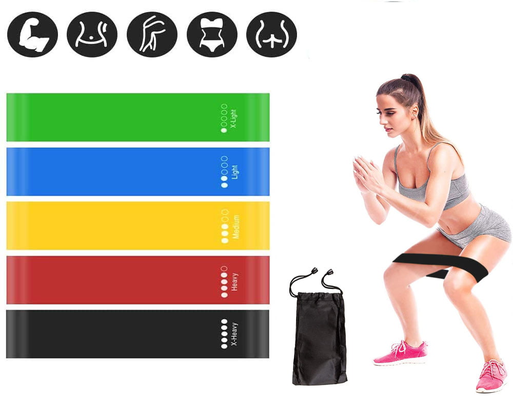 Skin-Friendly Workout Bands Resistance for Gym/Home/Yoga/Pilates with Carry Bag and Instruction Guide Set of 5 Exercise Bands for Legs Glutes Arms Resistance Bands, 