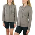 thumbnail image 3 of ToBeInStyle Women's Thin Fabric Long Sleeve Kangaroo Pocket Zip Up Hoodie - Taupe - Small, 3 of 7