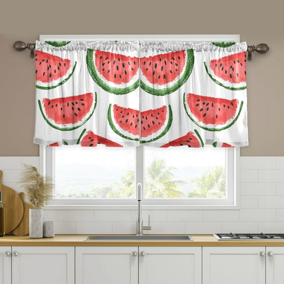 Yayeee Kitchen Curtains Set of 2 Light Filtering 57"x24" Over Sink Window Panels, Cute Watermelon