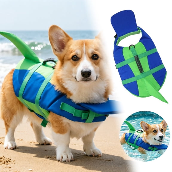 Dog Life Jackets, Cute Shark Dog Life Jacket with Chin Float, Superior Buoyancy & Rescue Handle, Dog Life Vests for Boating Swimming, Adjustable Dog Swim Vest for Small Medium Large Dogs - Blue - M