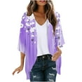 thumbnail image 3 of JURANMO 3/4 Sleeve Cardigan for Women Summer Chiffon Lightweight Cardigans Fashion Print Front Open Kimono Tops Casual Comfy Going Out Shirts Purple S Weekly Prime, 3 of 6