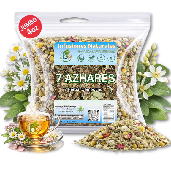 7 Azahares Herbal Tea – 4 oz Loose Leaf Calming Tea Blend – Passion Flower, Valerian, Linden, Orange Blossom, Lemon Balm & More – 100% Natural, Vegan, Non-GMO, Caffeine-Free
