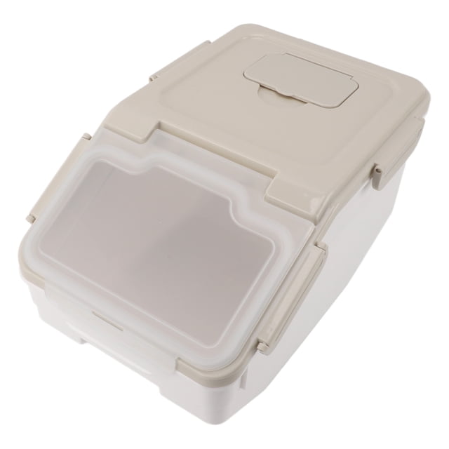 Airtight Rice Storage Container Thickened PP Multifunctional Beige Kitchen Bin, with Measuring Cup Lid for Flour, Grains