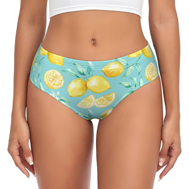 Balery Yellow Lemon Ropa Interior de Algodón para Mujer con Dibujo – Braguitas Cómodas y Elásticas, Estilo Clásico-Medium