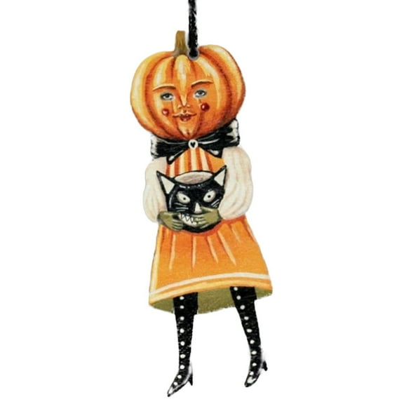 Xianxian Halloween Retro Pendant Retro Halloween Cat Barrel Wooden Pendant Christmas Cat Witch Ornament