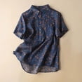 thumbnail image 3 of Lapel Cotton Linen Polo Shirts for Women Floral Pattern Fashion Short Sleeve Tops Summer Pullover for Resort Beach, 3 of 3