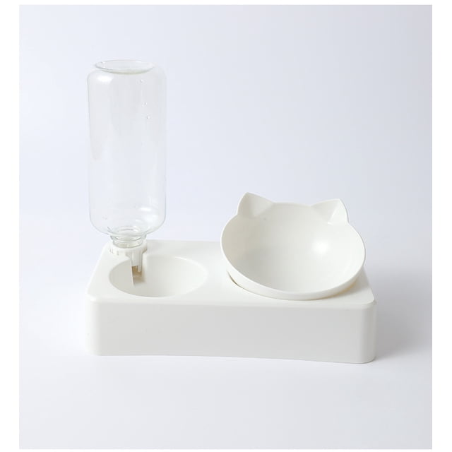 Comederos pequeños blancos para gatos, comedero elevado para gatos, comedero antivómitos inclinable de 15°, bebedero con dispensador automático de agua para gatos y cachorros.