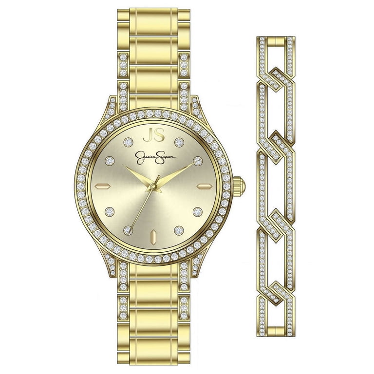 Jessica Simpson Ladies 35mm Gold Tone Crystal Encrusted  display picture 1