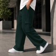 thumbnail image 6 of Glisme Pants For Men High Waist Straight Leg Loose Fit Solid Color Slacks Simple Bottoms M Dark Green, 6 of 8