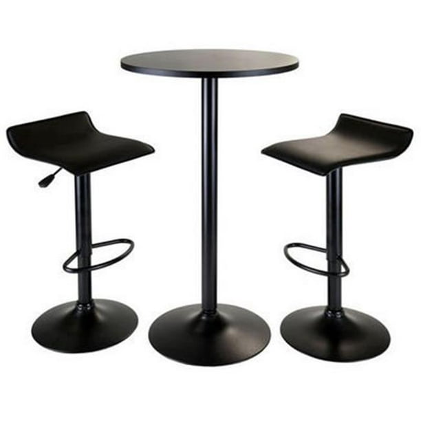Obsidian 3pc Pub Set&44; Table Ronde avec 2 Tabourets de Transport Aérien Tout Noir