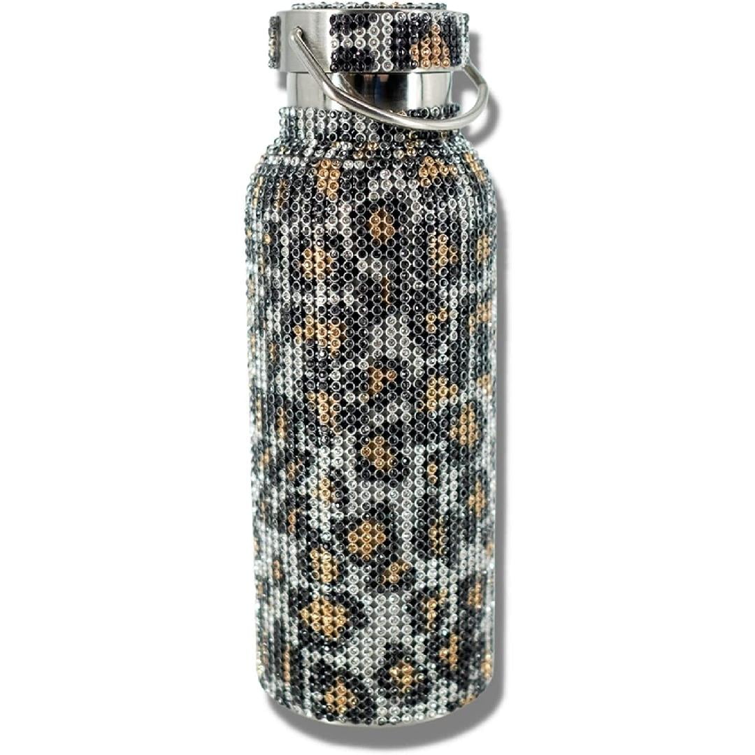 Pikadingnis Leopard Diamond Water Bottle, Rhinestone Insulated Water Bottle, Bling Diamond Vacuum Flask, Sparkling Thermos Water Bottle, Y2K Glitter