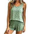 thumbnail image 3 of Tqcoqu Women's Floral Modal 2 Piece Pajama Set, Round Neck Sleeveless Tank Top & Elastic Waist Lettuce Trim Shorts, Soft Summer Loungewear Sleepwear Outfit Set for Women,Green Women's L-XXL, 3 of 5