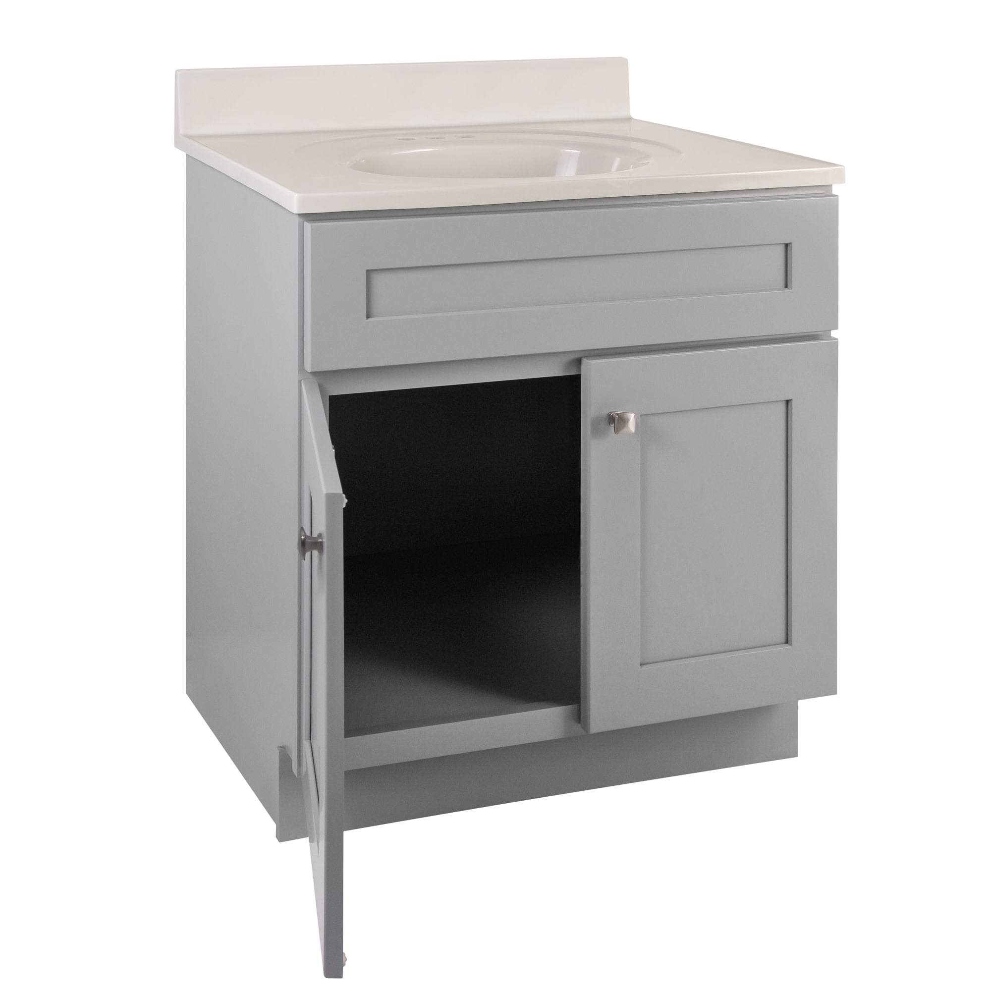 Design House 597682 Brookings Shaker 2-Door Bathroom Vanity with Cultured Marble 4 inch Centerset White on White Top, Unassembled, 31x22, Gray