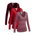 thumbnail image 2 of Emmalise Women's Junior and Plus Size Vneck Tshirt Long Sleeves Shirt Tee, 2xl, 3Pk Burgundy, Red, Old Rose, 2 of 2