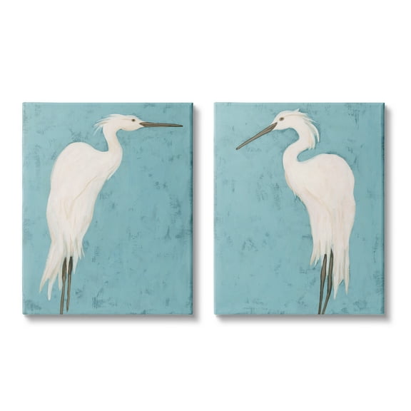 Stupell Industries Nautical Heron Casual Coastal Bird Distressed Blue Painting,16 x 20, Design by June Erica Vess