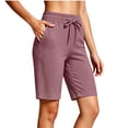 thumbnail image 2 of Women's Soft Fabric Elastic Waist Casual Shorts with Pockets, Stretchy Lightweight Shorts for Summer, Lounge Athletic Outdoor Running | VerBelle,Pink S, 2 of 6