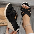 thumbnail image 3 of Platform Espadrilles Sandals for Women Wedges Heels Slip on Slides Casual Open Toe Strappy Beach Shoes Black Size 7, 3 of 6