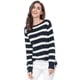 thumbnail image 2 of INSPIRE CHIC Suéter de rayas túnica con hombros descubiertos y cuello redondo para mujer Azul XS, 2 of 6