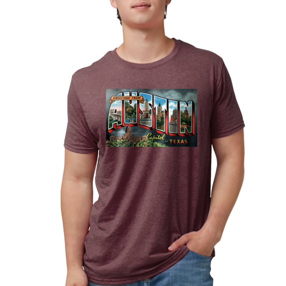 CafePress - Greetings From Austin Texas Men's Deluxe T Shirt - Mens Tri-blend T-Shirt