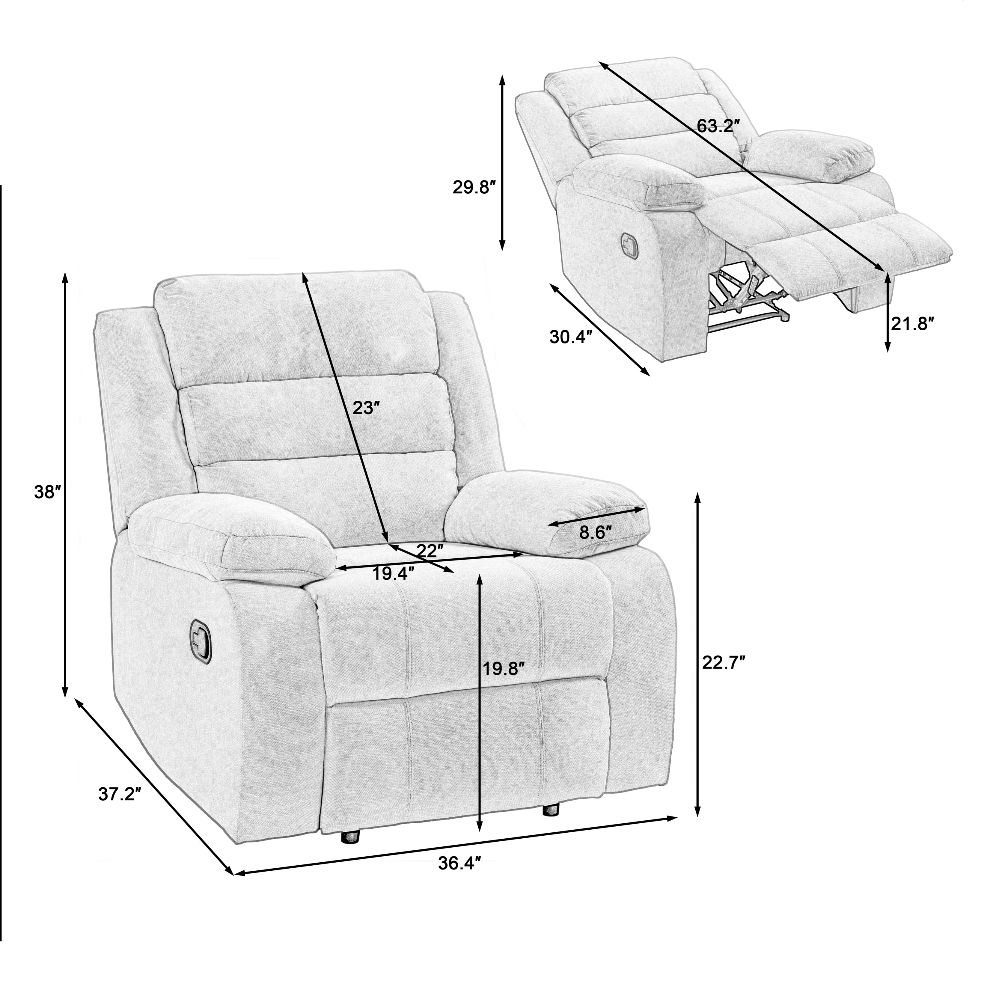 UIXE Manual Recliner Chair, Corduroy Reclining Sofa Chair with Overstuffed Armrests & Backrest for Living Room, Nursery Armchair Bedroom Reading Seat, Oatmeal