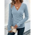 thumbnail image 5 of Womens Long Sleeve Shirts V Neck Ribbed Knit Slim Fit Button Light-Weight Sweater Fall Casual Work Tops Light Blue XL, 5 of 10