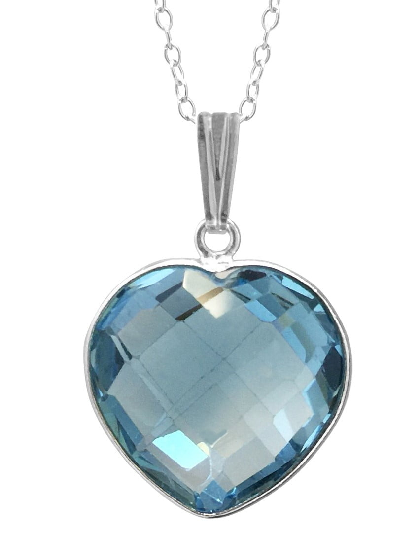 14.00 Ct 925 Sterling Silver Blue Topaz 16mm Heart Pendant 18" Chain by