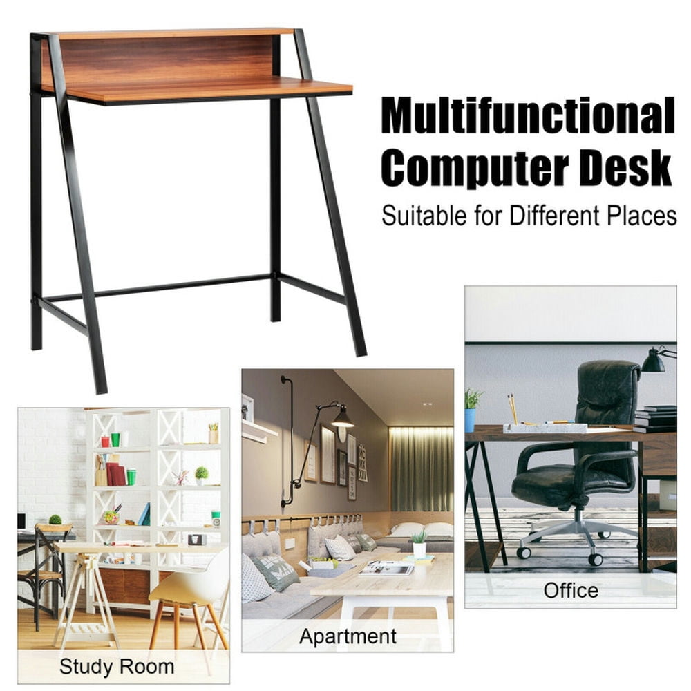 Kadyn Home Office Writing Desk, Executive Desk,Computer Workstation,2 Tier Computer Desk PC Laptop Table Study Writing Home Office Workstation New-Walnut