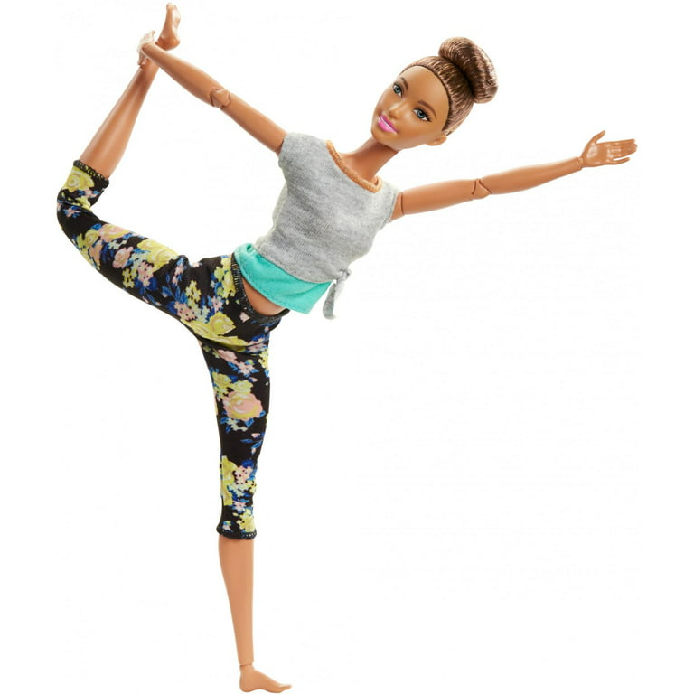 Barbie Made To Move Doll W Ith Yellow Floral Pattern Yoga Pants 
