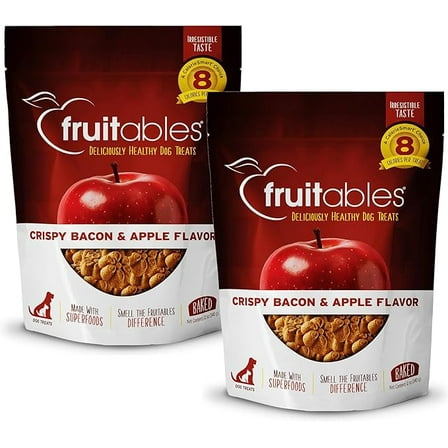 Fruitables Baked Dog Treats - Healthy Low Calorie Pumpkin Treats - Free of Wheat, Corn and Soy - Cripsy Bacon and Apple - 12 Ounces (2 Pack)