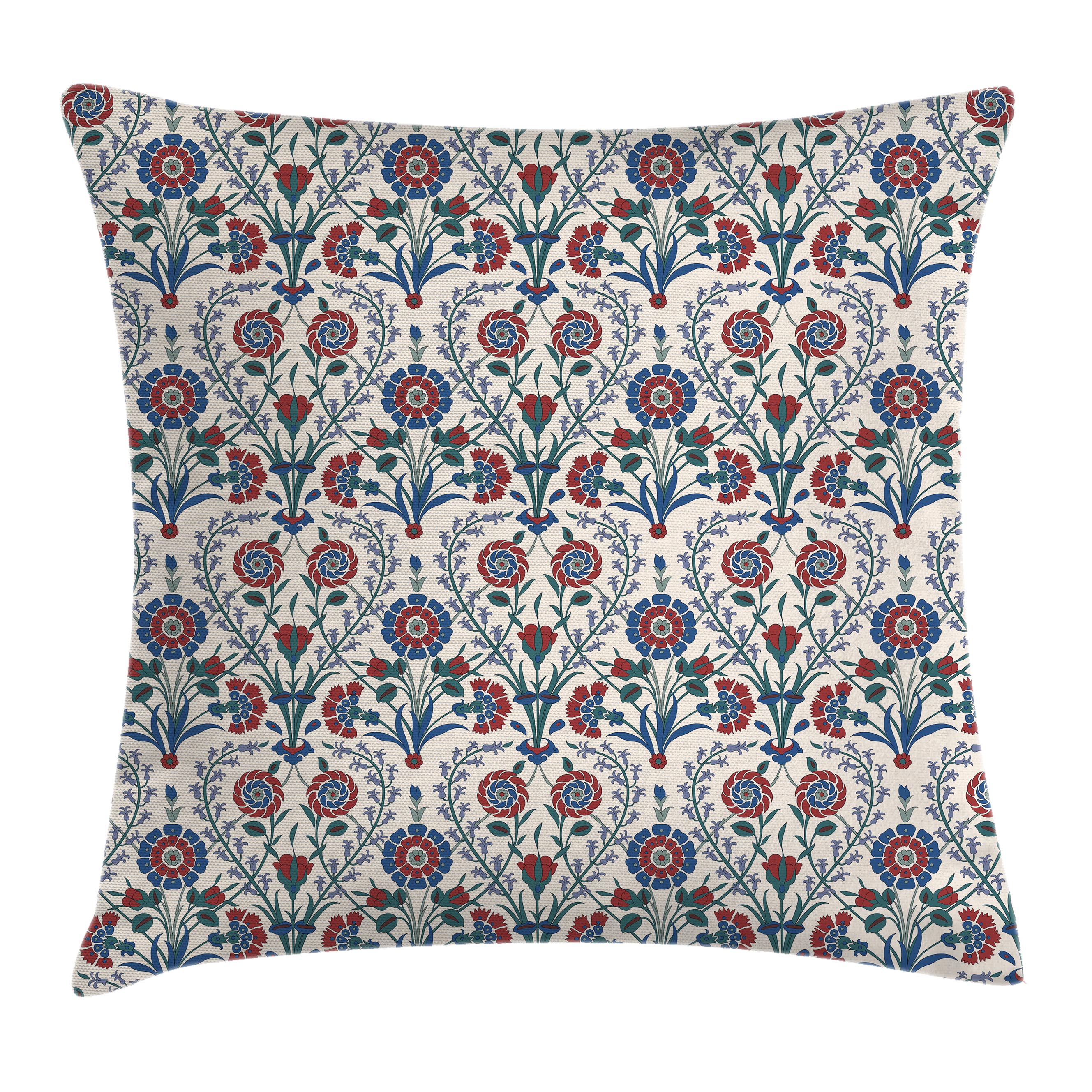 Moroccan Throw Pillow Cushion Cover, Old Ethnic Floral Ornament Pattern