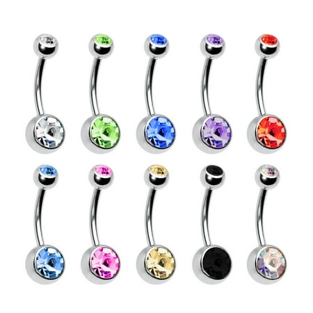 Rings Monroe Gem Body Jewelry - BodyJ4You® Belly Button Navel Ring Lot of 10pcs Double Gem Body Jewelry Piercing 14G