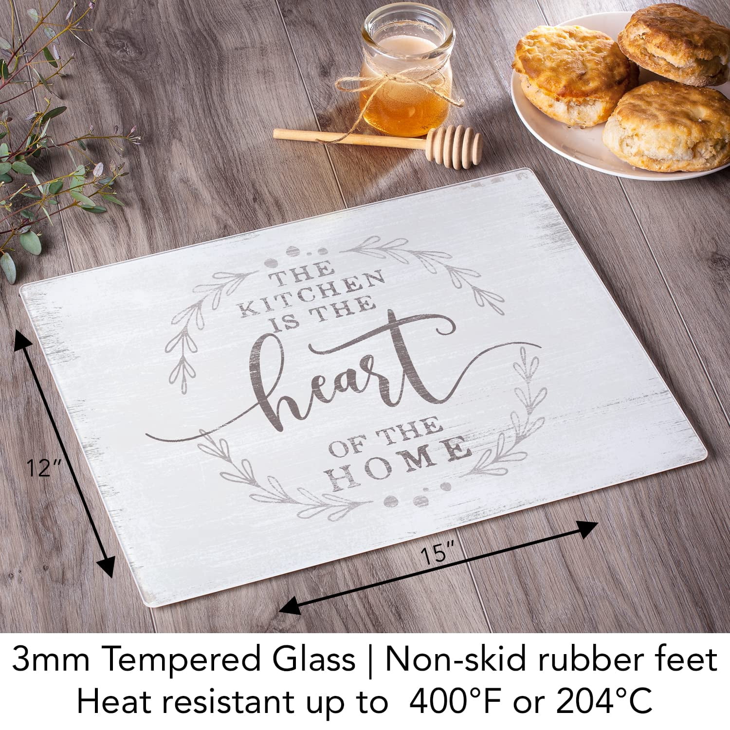 CounterArt Heart of the  Home 3mm Tempered Glass Cutting Board 15" by 12"