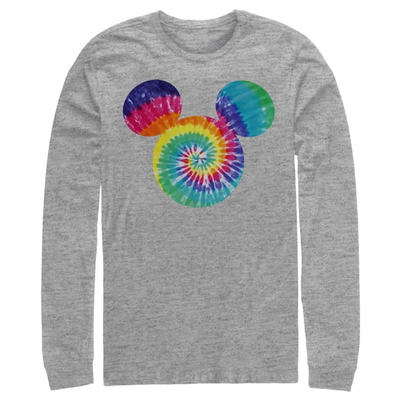 Men's Mickey & Friends Rainbow Tie-Dye Mickey Mouse Logo Long Sleeve Shirt Athletic Heather Small