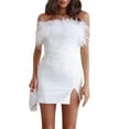 thumbnail image 1 of Txlixc, vestido Sexy de fiesta de plumas para mujer, vestido de cóctel con ribete de piel sintética, elegante vestido ajustado con tirantes finos, minivestido de noche para discoteca Txlixc Estilo de ocio, 1 of 5