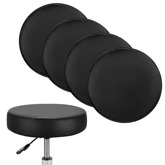 Uxcell 4-Pack Bar Stool Covers Round, for 12-14 Inch Chair Waterproof PU Seat Covers with Elastic Bands [Black]