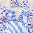 thumbnail image 6 of LYHaoo Girls Lace Trim Romper With Full Print & Bow Headband Stretchy Backpack Jumper Set For Baby Girls (3 24 Months) Girls Jumpsuit Romper 6-12 Months Blue(Toddler), 6 of 6