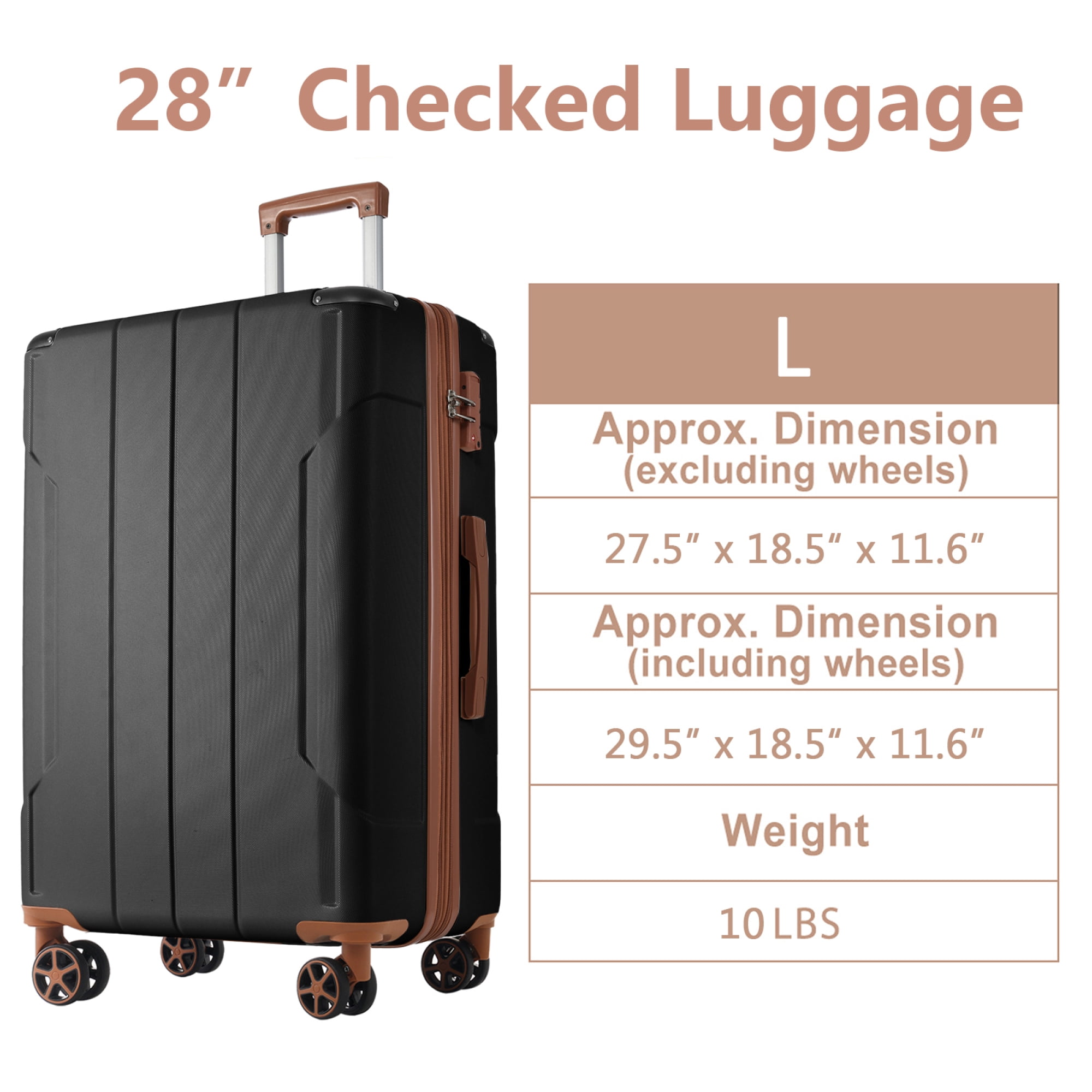 Hardshell Luggage, Lightweight Durable ABS Suitcases with Double Wheels, Expandable 28-inch Checked Luggage