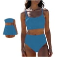 thumbnail image 6 of Xdegoge Swimsuits for Women Scoop Neck Crop Top High Waisted Bikini Sets Smooth Solid Color Flattering Full Coverage Summer Vacation Swimwear, 6 of 7