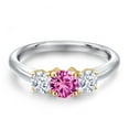 thumbnail image 3 of Gem Stone King 925 Silver and 10K Yellow Gold Pink Created Sapphire and White Zirconia Engagement Ring for Women | 1.05 Cttw | Round 5MM | Gemstone September Birthstone | Size 7, 3 of 6