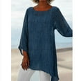 thumbnail image 3 of WTXUE T-Shirts Long Sleeve, Wide Neck Shirts for Women Plus Size Linen Baggy Blouse Shirt Ladies Summer Tunic Tops Cotton Solid, Linen Shirts | Casual for Women Blue L, 3 of 8